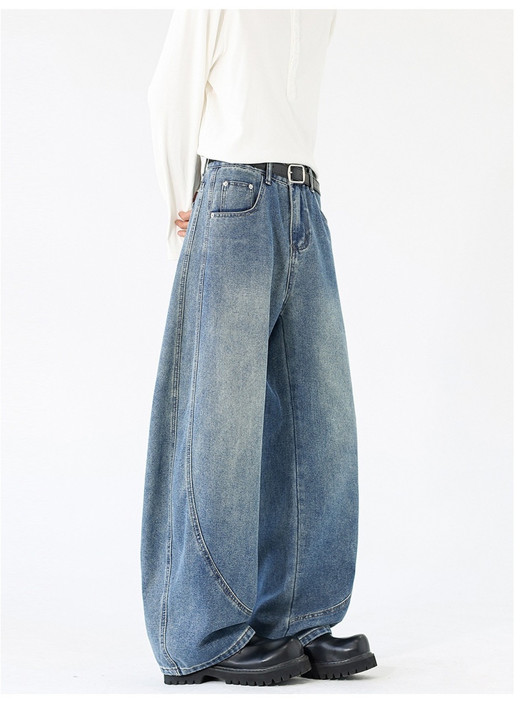 Men Loose Straight Washed Drape Jeans