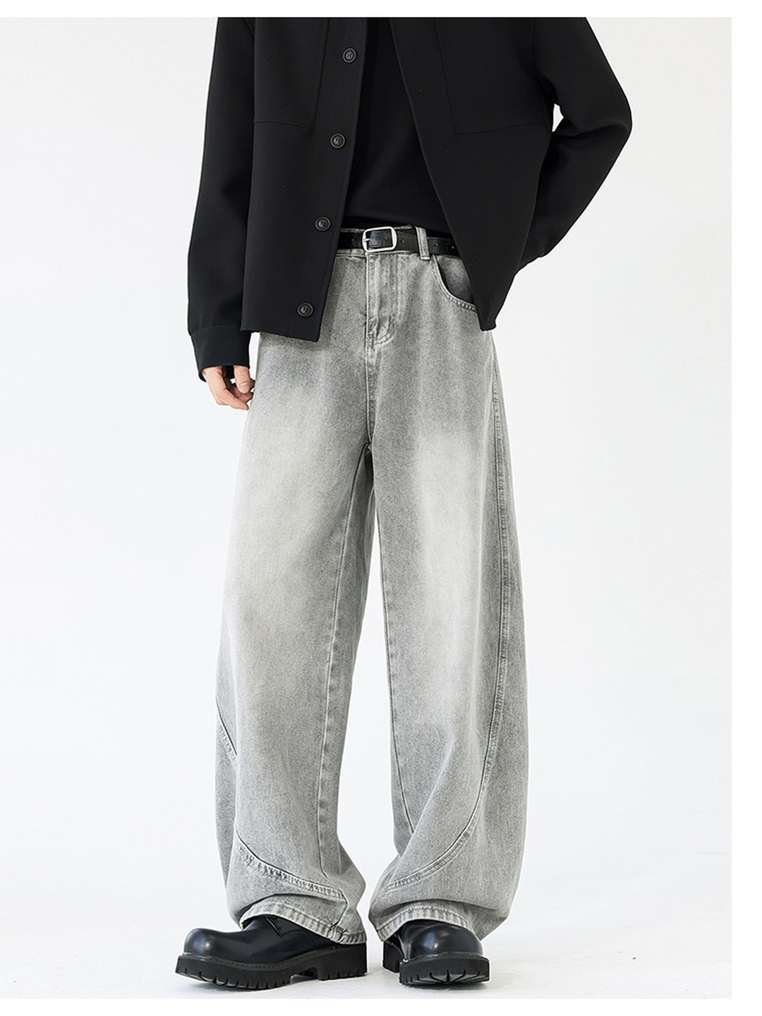 Men Loose Washed Drape Retro Wide Leg Jeans