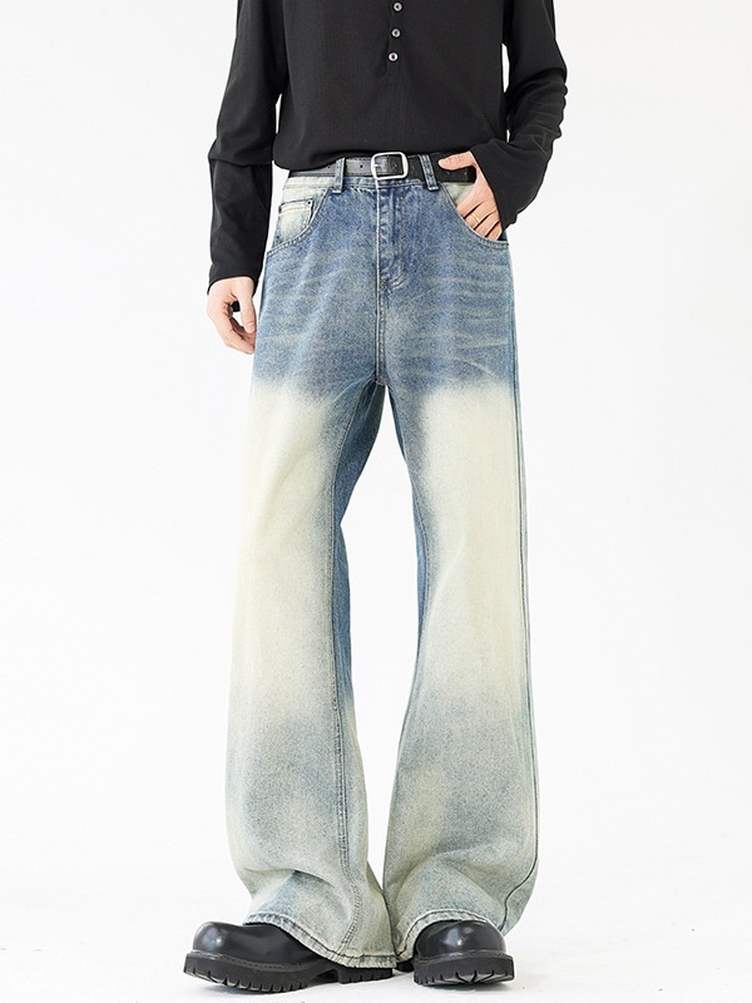 Men Vintage Washed Baggy Flared Jeans