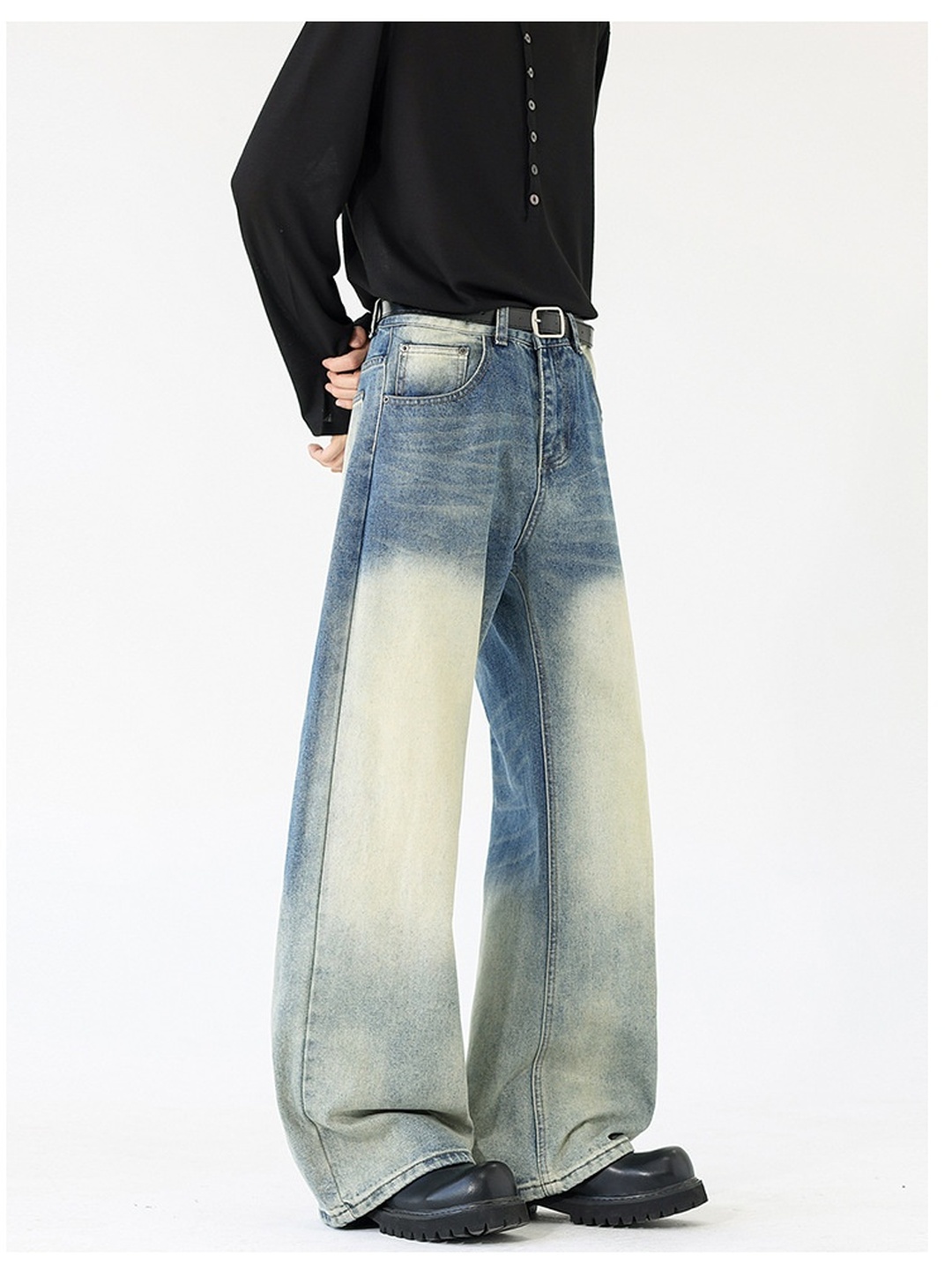 Men Vintage Washed Baggy Flared Jeans