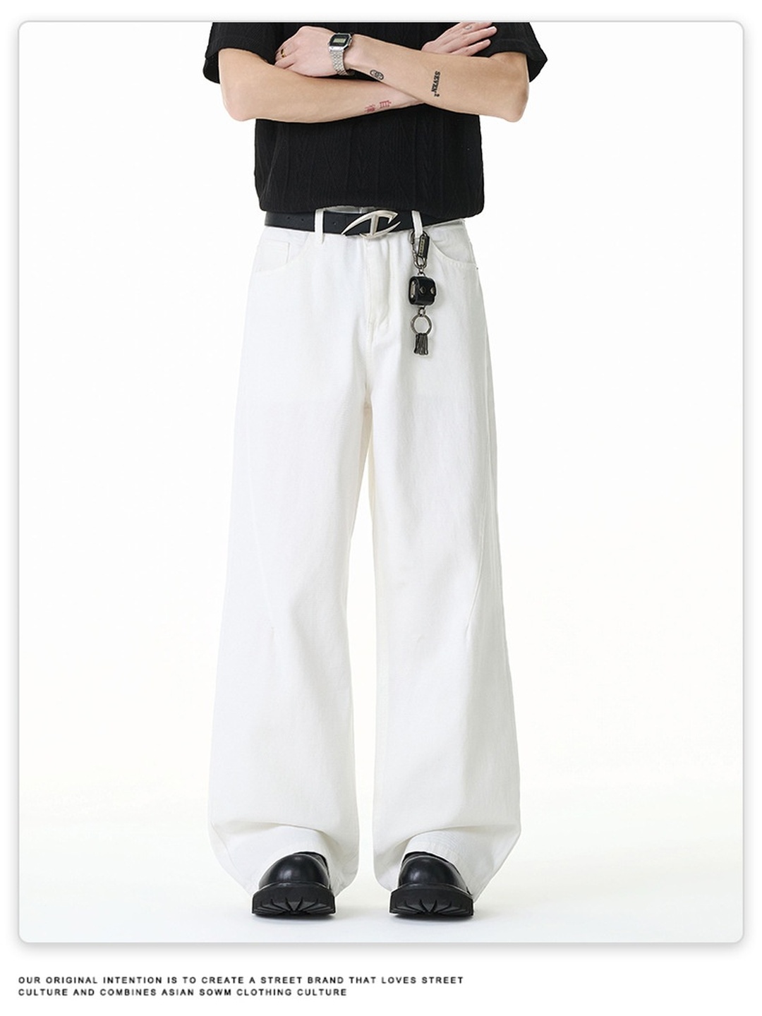 Men Solid Wide Leg Casual Trousers