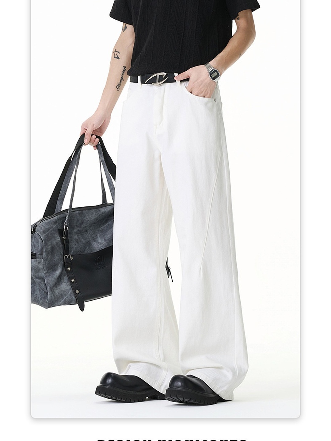 Men Solid Wide Leg Casual Trousers