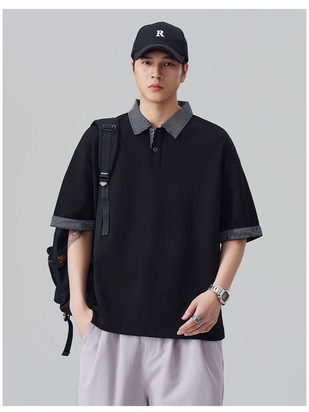 Men Contrast Trim Oversized Polo