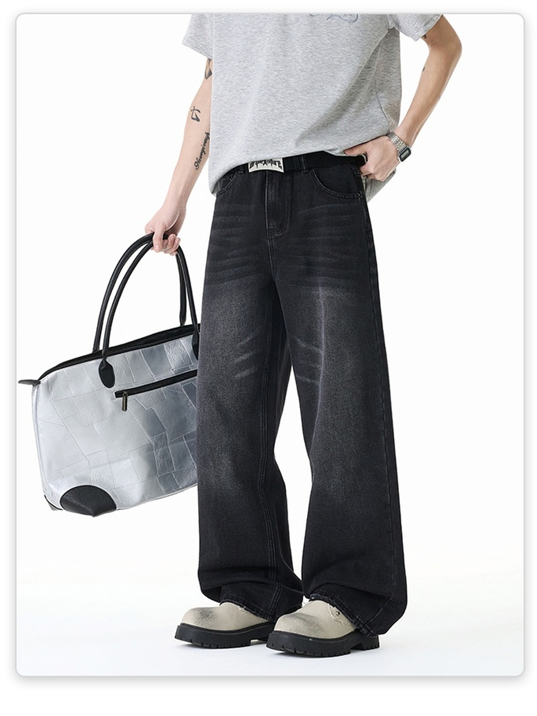 Men Vintage Washed Loose Jeans