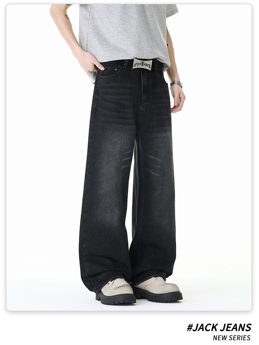 Men Vintage Washed Loose Jeans