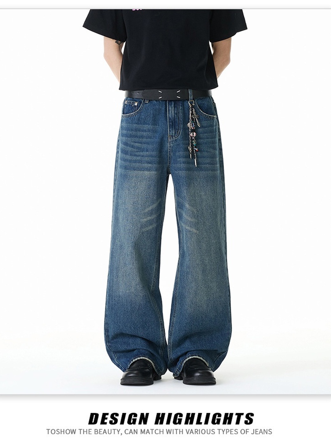 Men Vintage Washed Loose Wide Leg Jeans