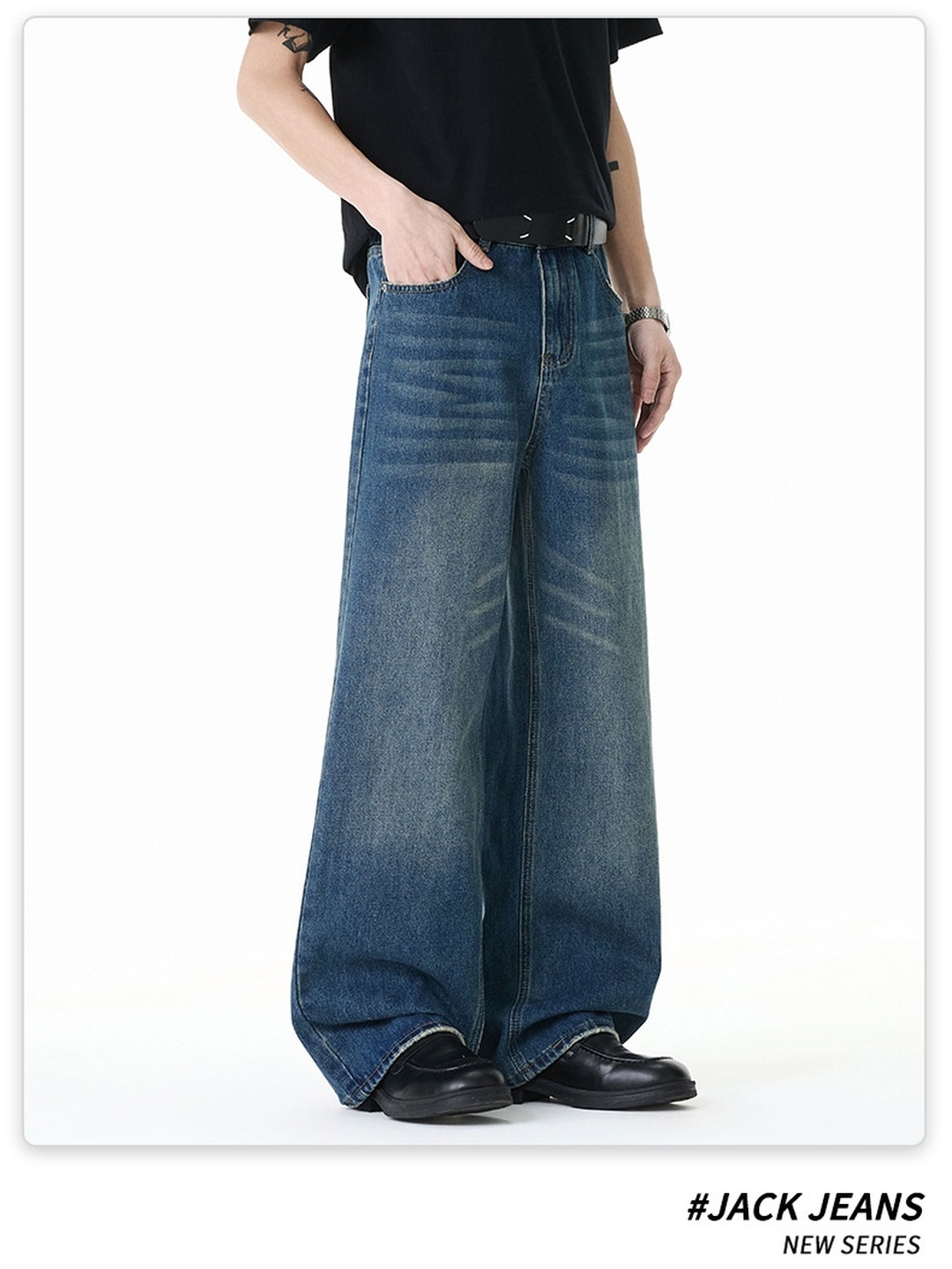 Men Vintage Washed Loose Wide Leg Jeans