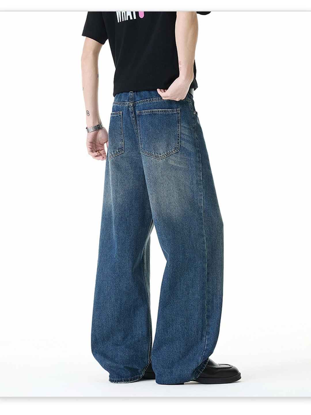 Men Vintage Washed Loose Wide Leg Jeans