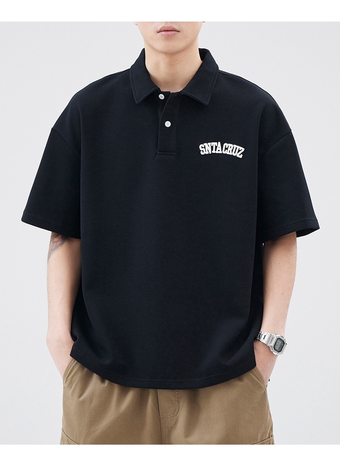Men Embroidery Detail Oversized Polo
