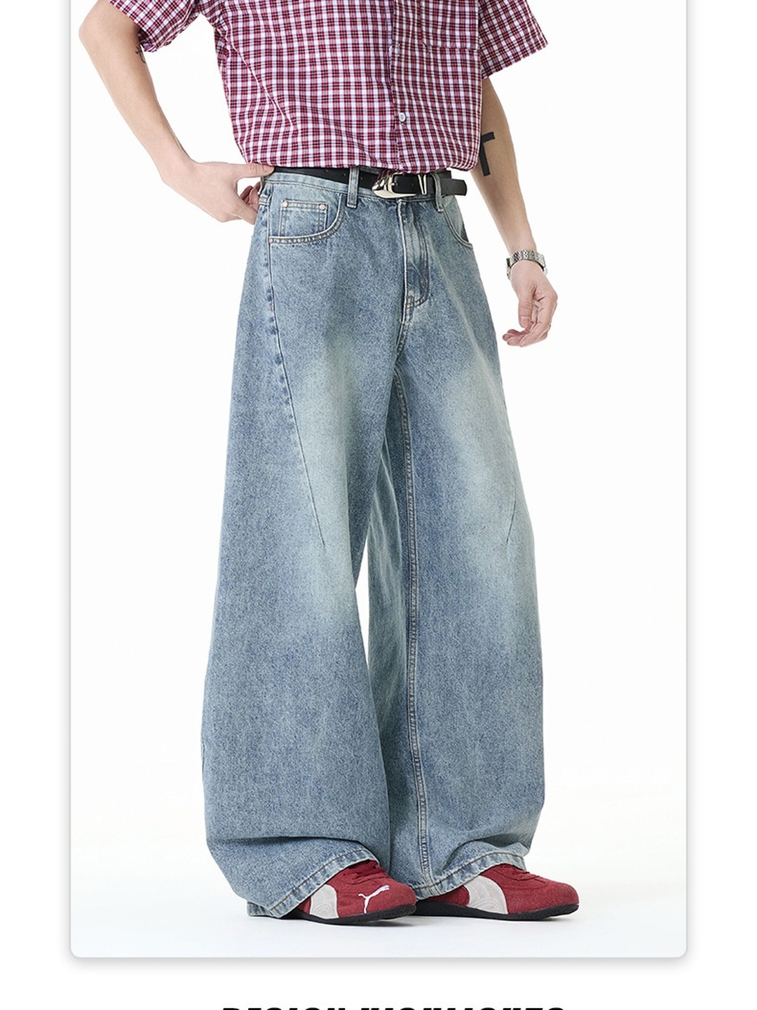 Men High-Street Loose Wide Leg Jeans