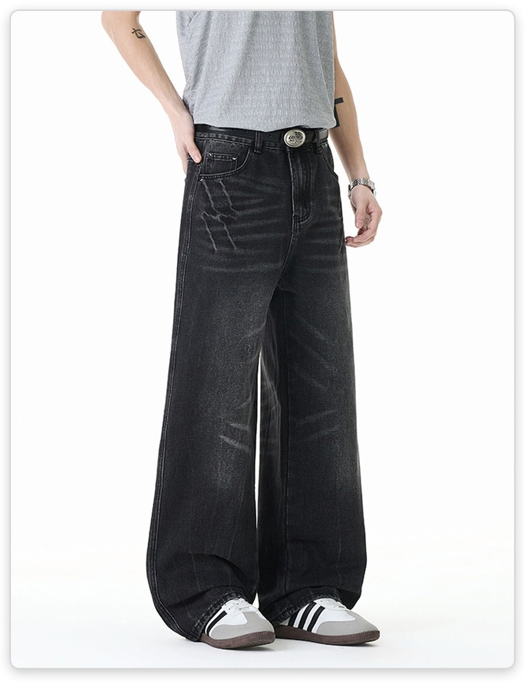 Men Loose Straight Leg Vintage High-Street Jeans