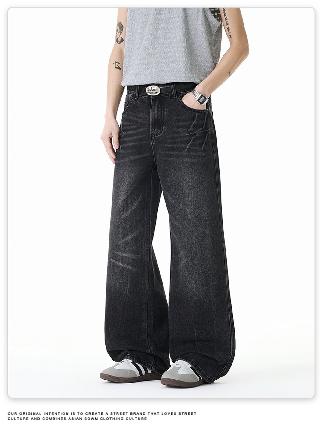 Men Loose Straight Leg Vintage High-Street Jeans
