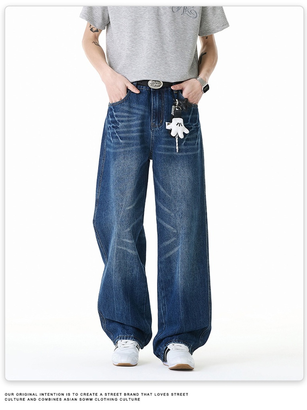 Men Loose Straight Leg Vintage High-Street Jeans