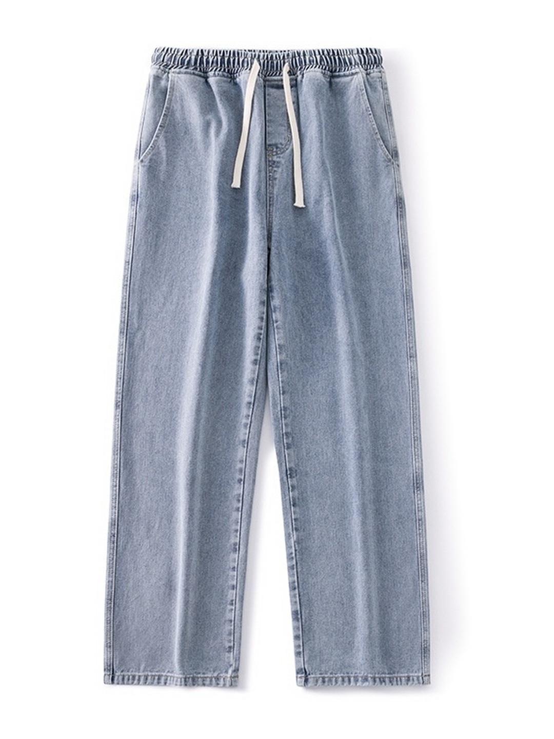 Mens Light Wash Straight Fit Jeans - Casual Wide Leg Denim