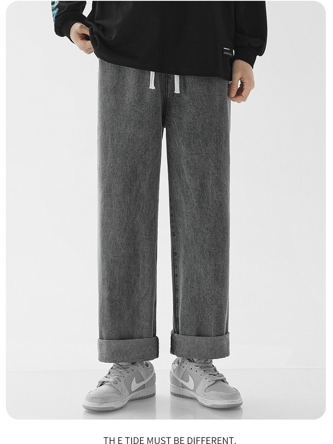 Men Loose Straight Leg Jeans with Drawstring