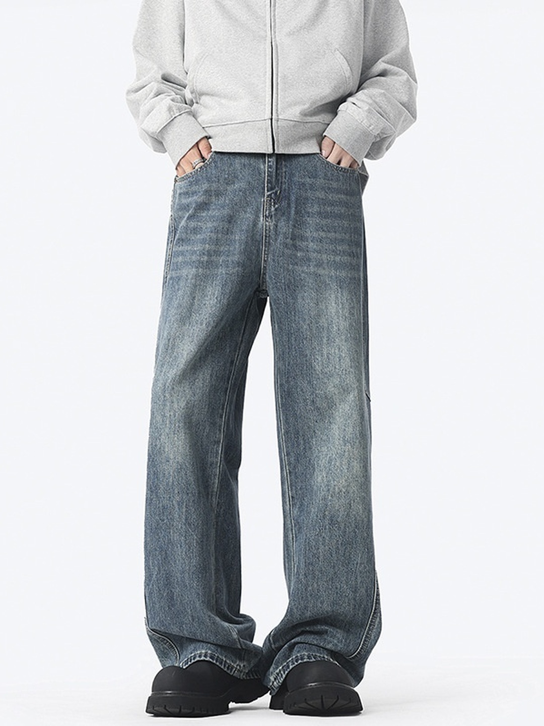 Men Vintage Washed Loose Fit Jeans
