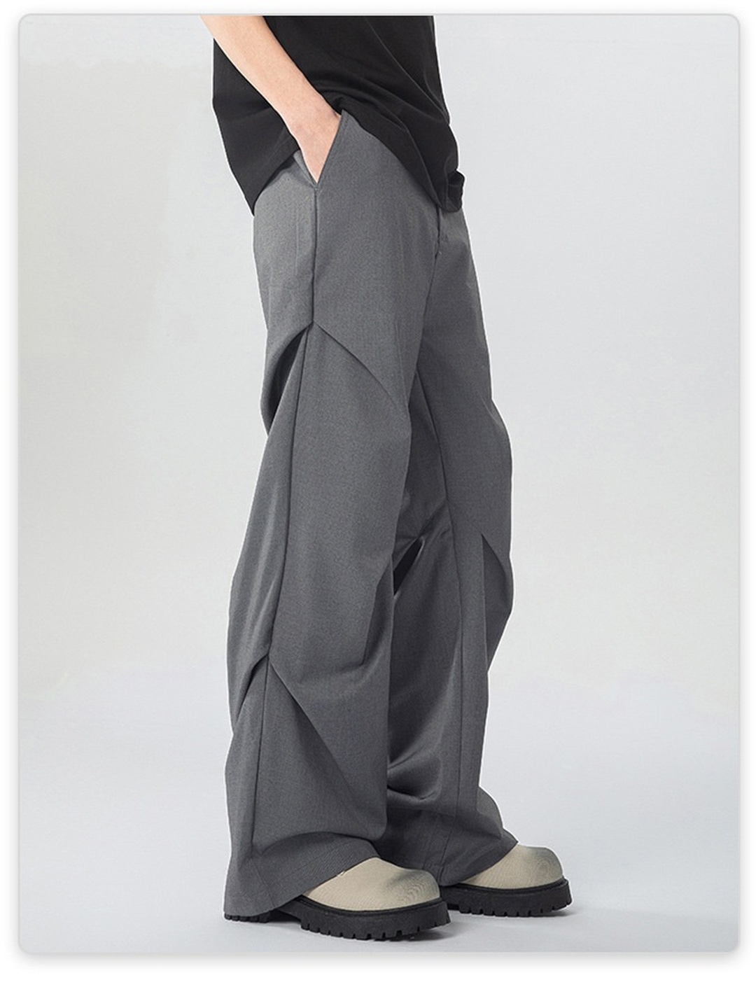 Men Pleated Flared Loose Wide Leg Pants