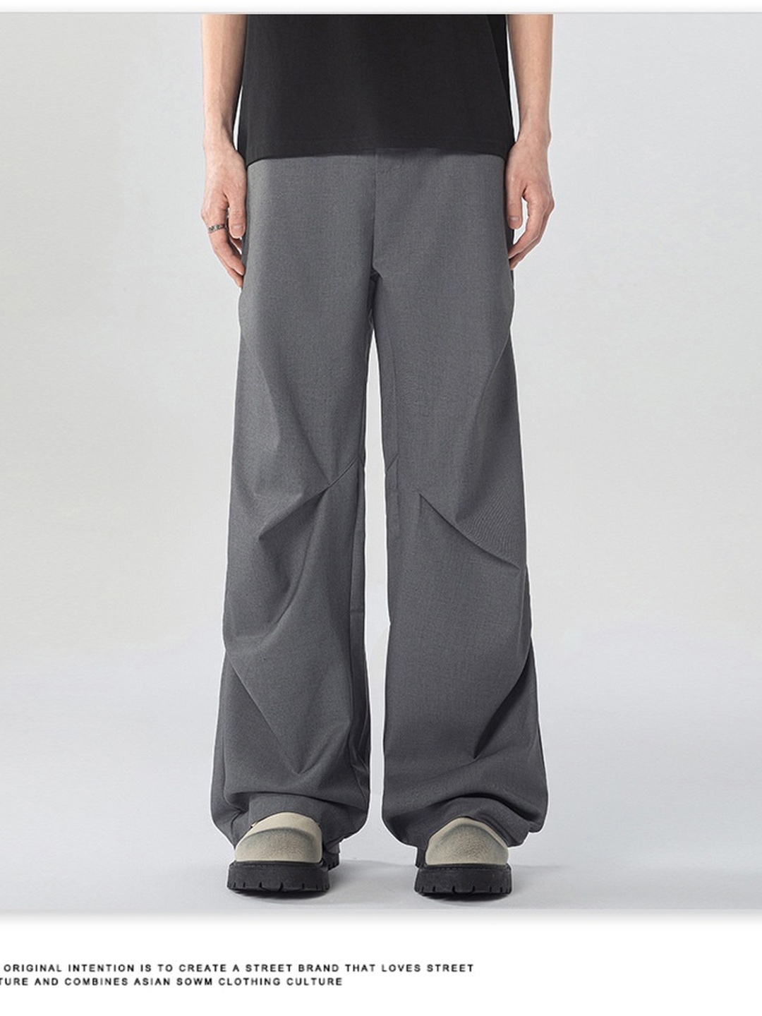 Men Pleated Flared Loose Wide Leg Pants