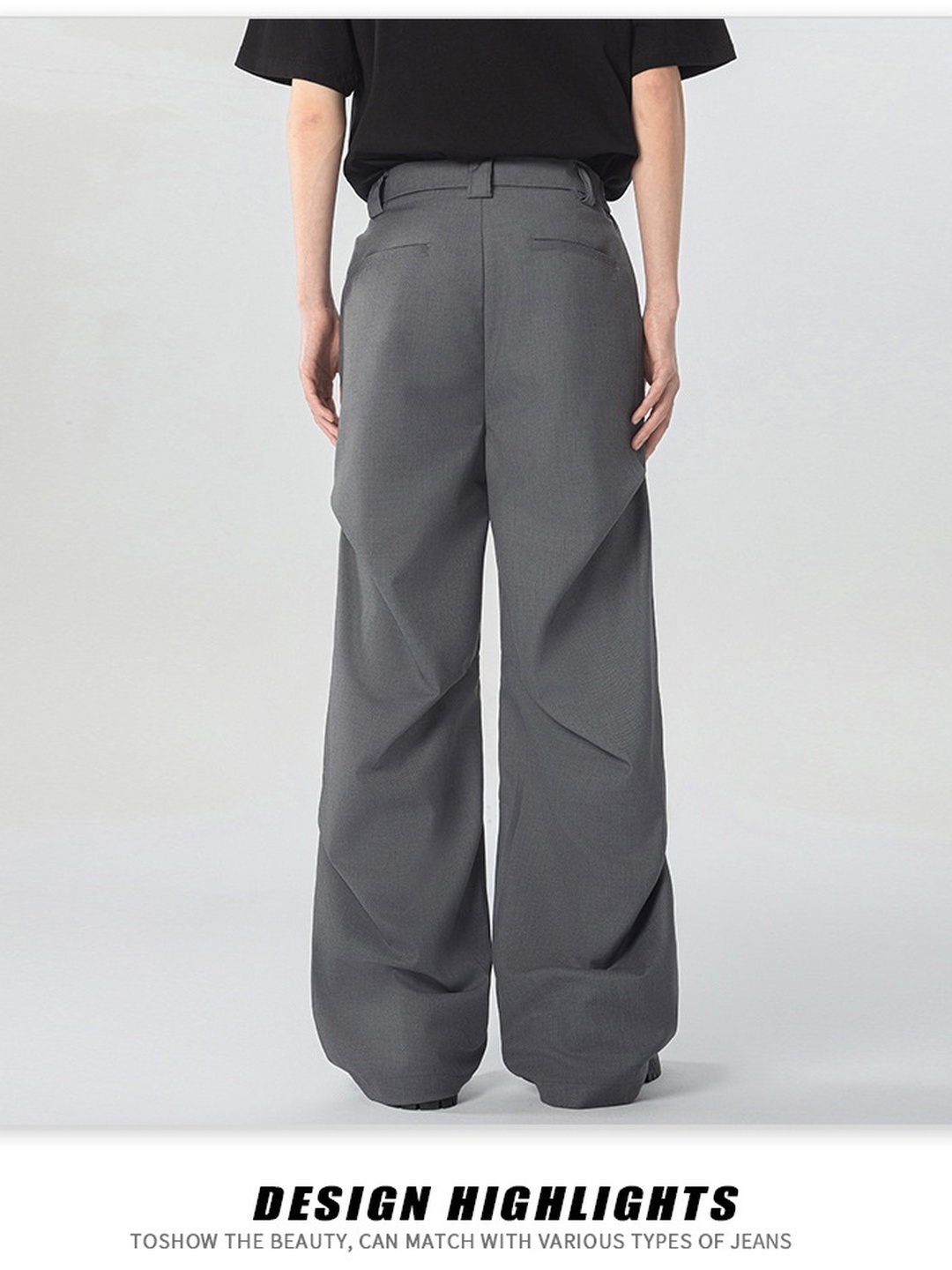 Men Pleated Flared Loose Wide Leg Pants