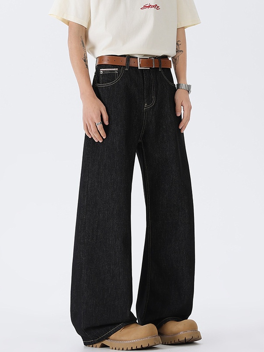 Men High Street Retro Wide Leg Pants