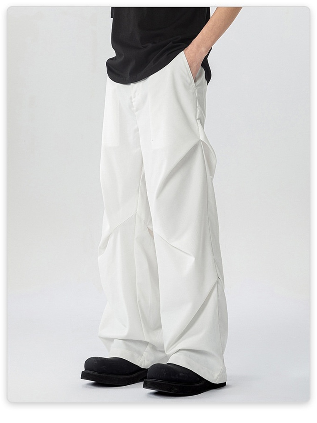Men Pleated Flared Loose Wide Leg Pants