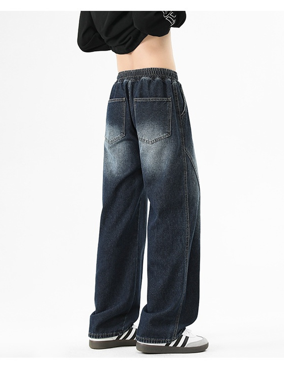 Men Retro Washed Loose Drawstring Jeans