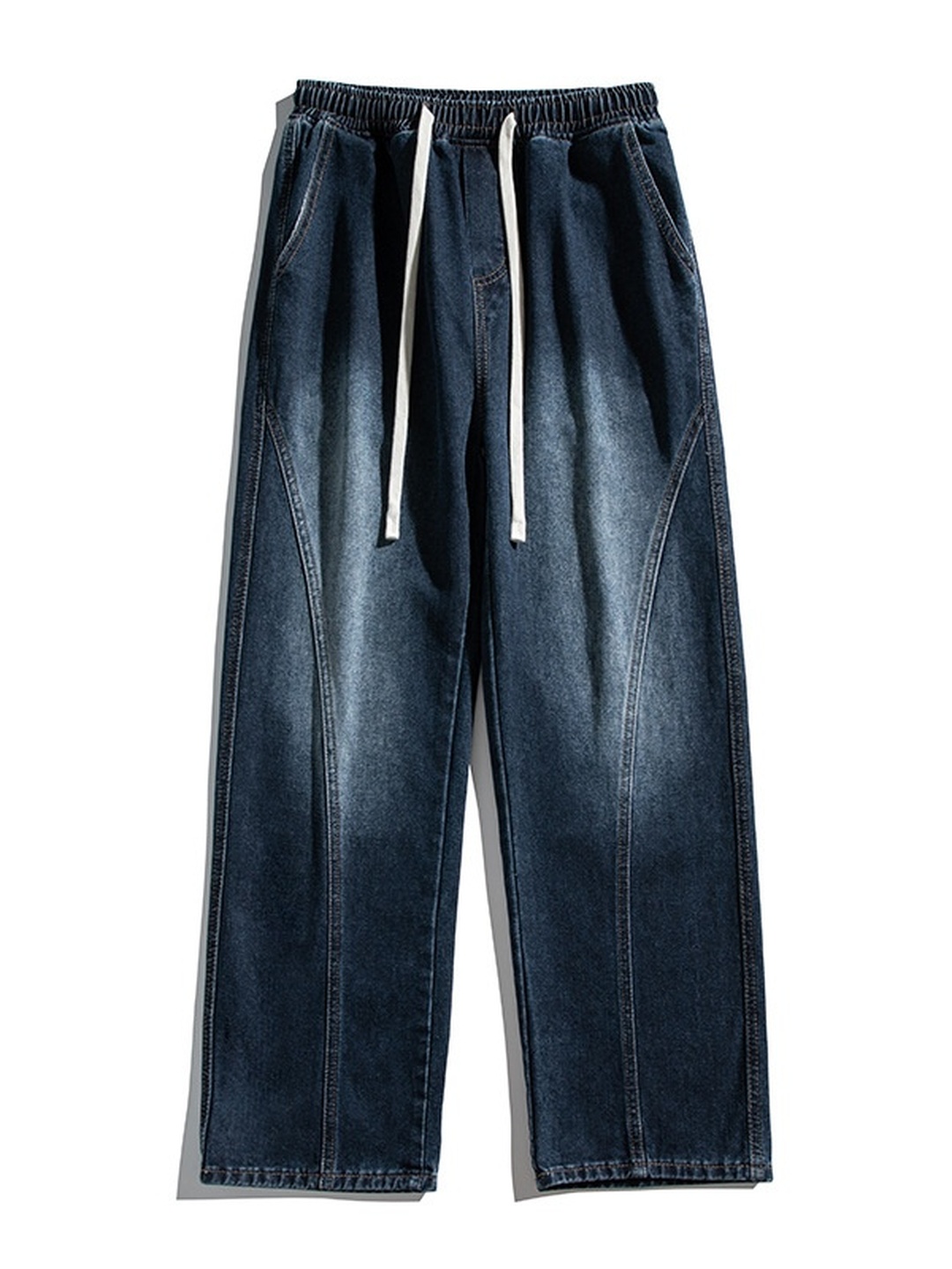 Men Retro Washed Loose Drawstring Jeans