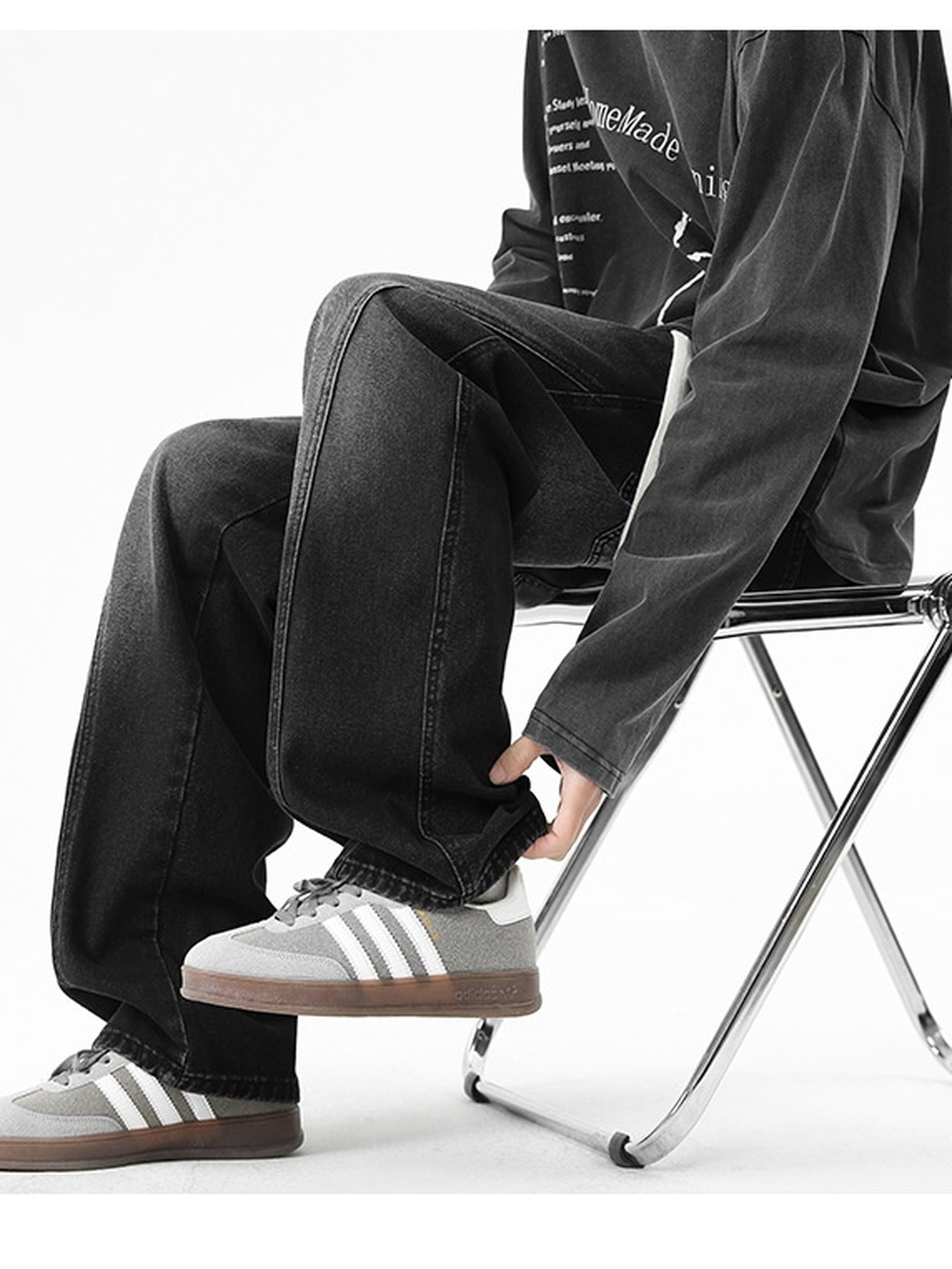 Men Retro Washed Loose Drawstring Jeans