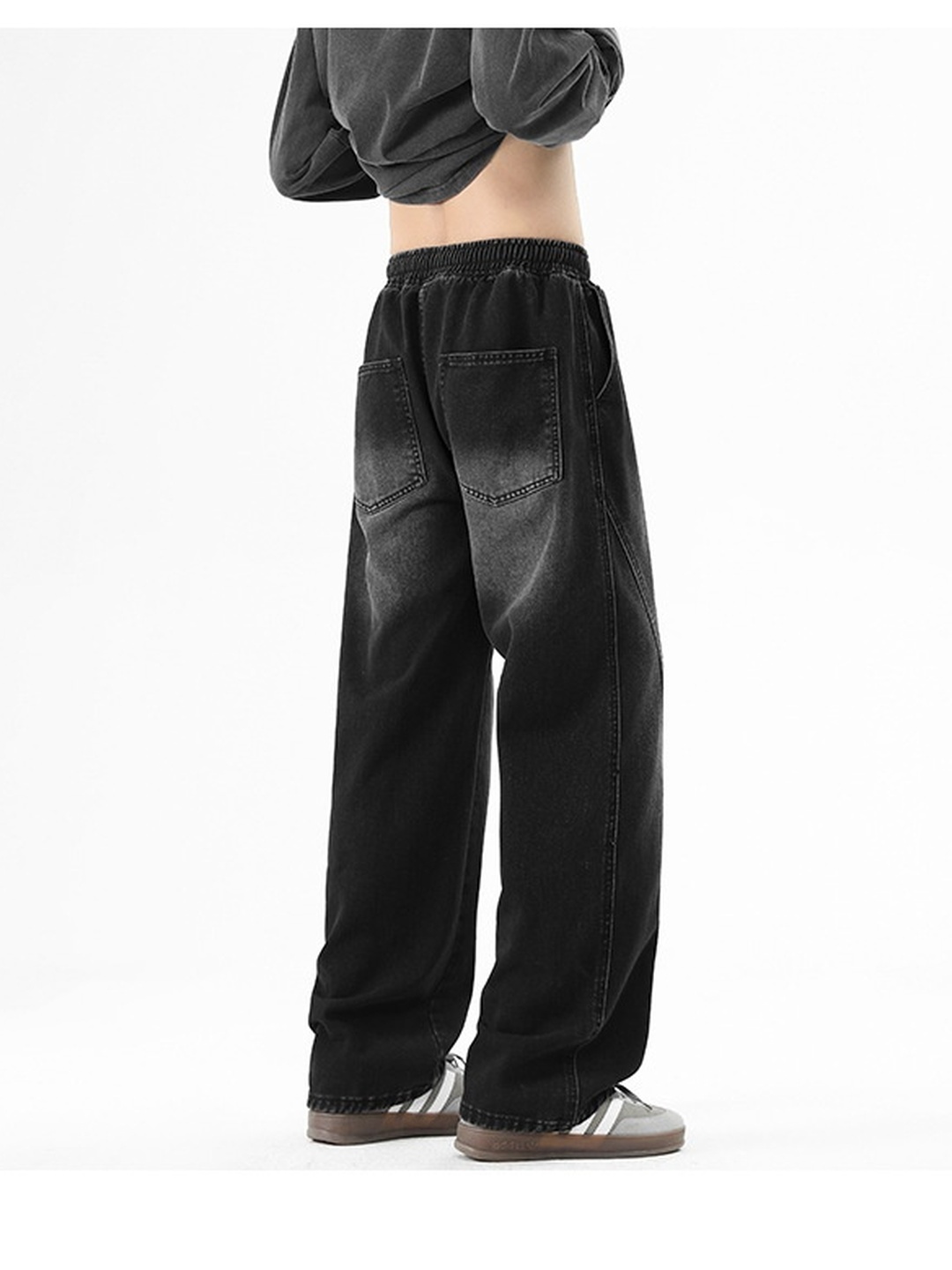 Men Retro Washed Loose Drawstring Jeans