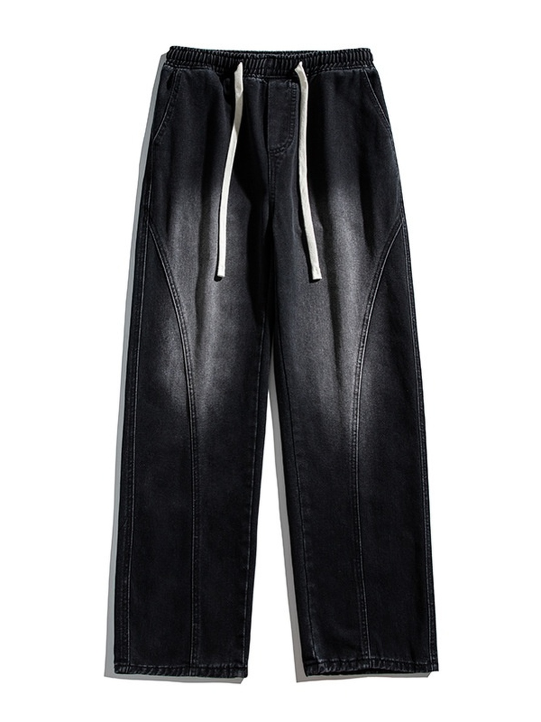 Men Retro Washed Loose Drawstring Jeans