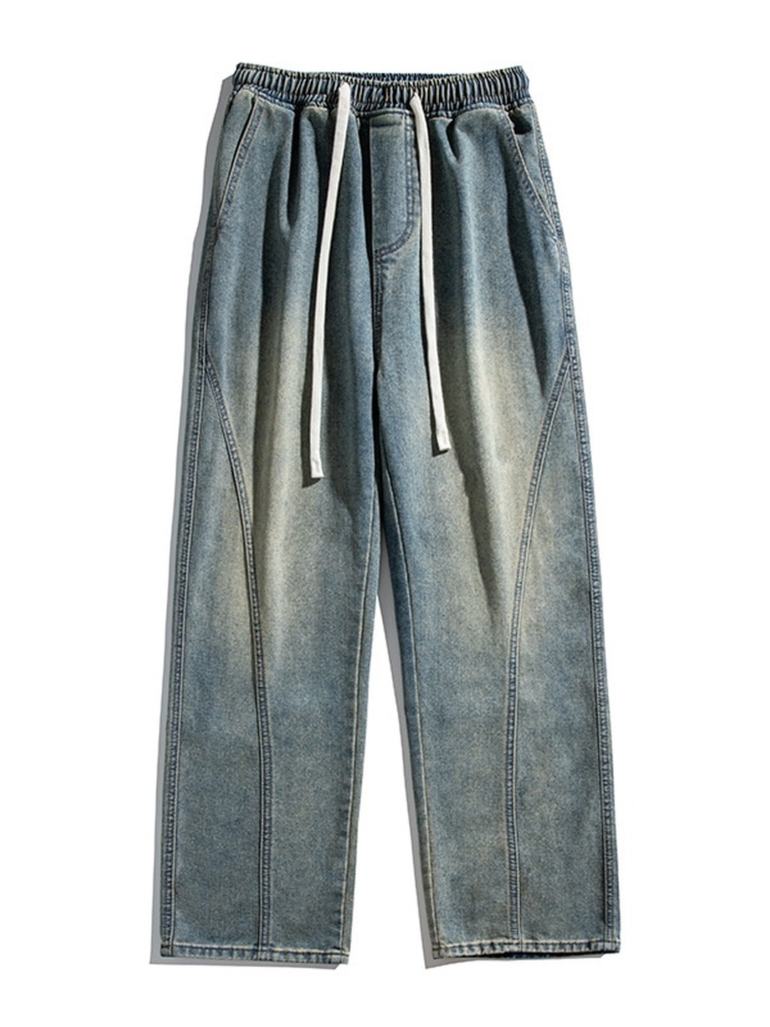 Men Retro Washed Loose Drawstring Jeans