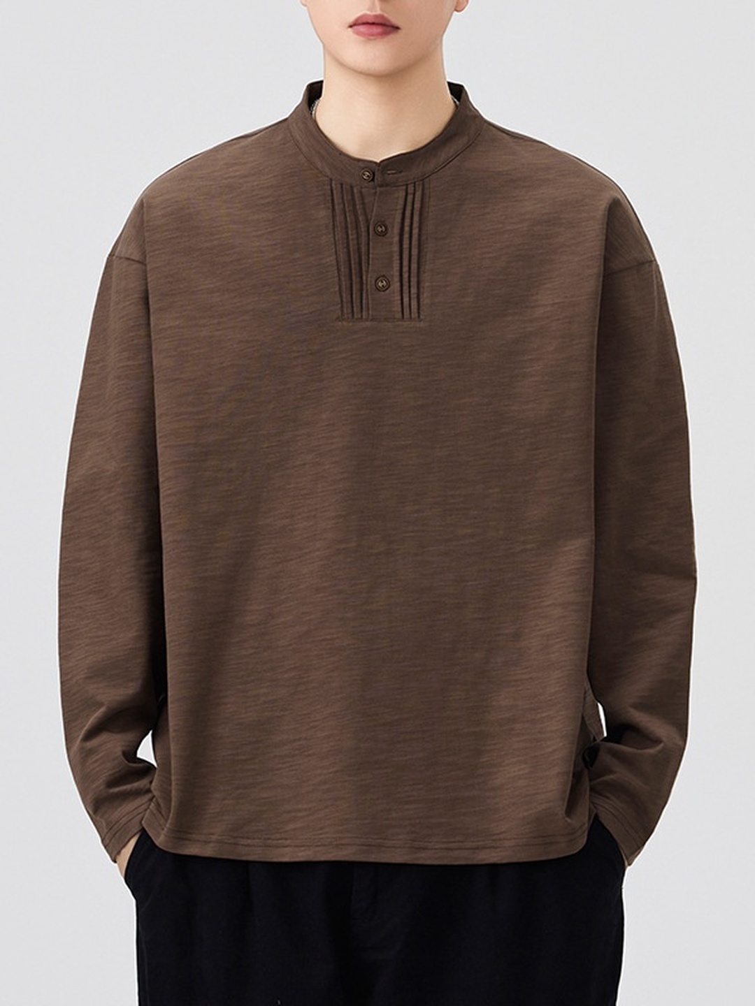 Men Henley Neck Relaxed Fit T-Shirt