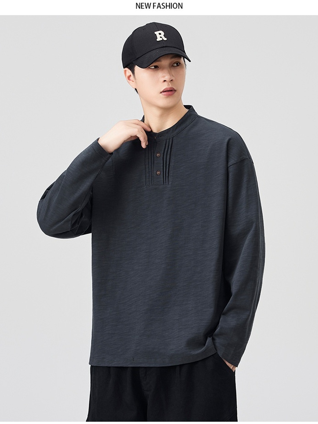 Men Henley Neck Relaxed Fit T-Shirt