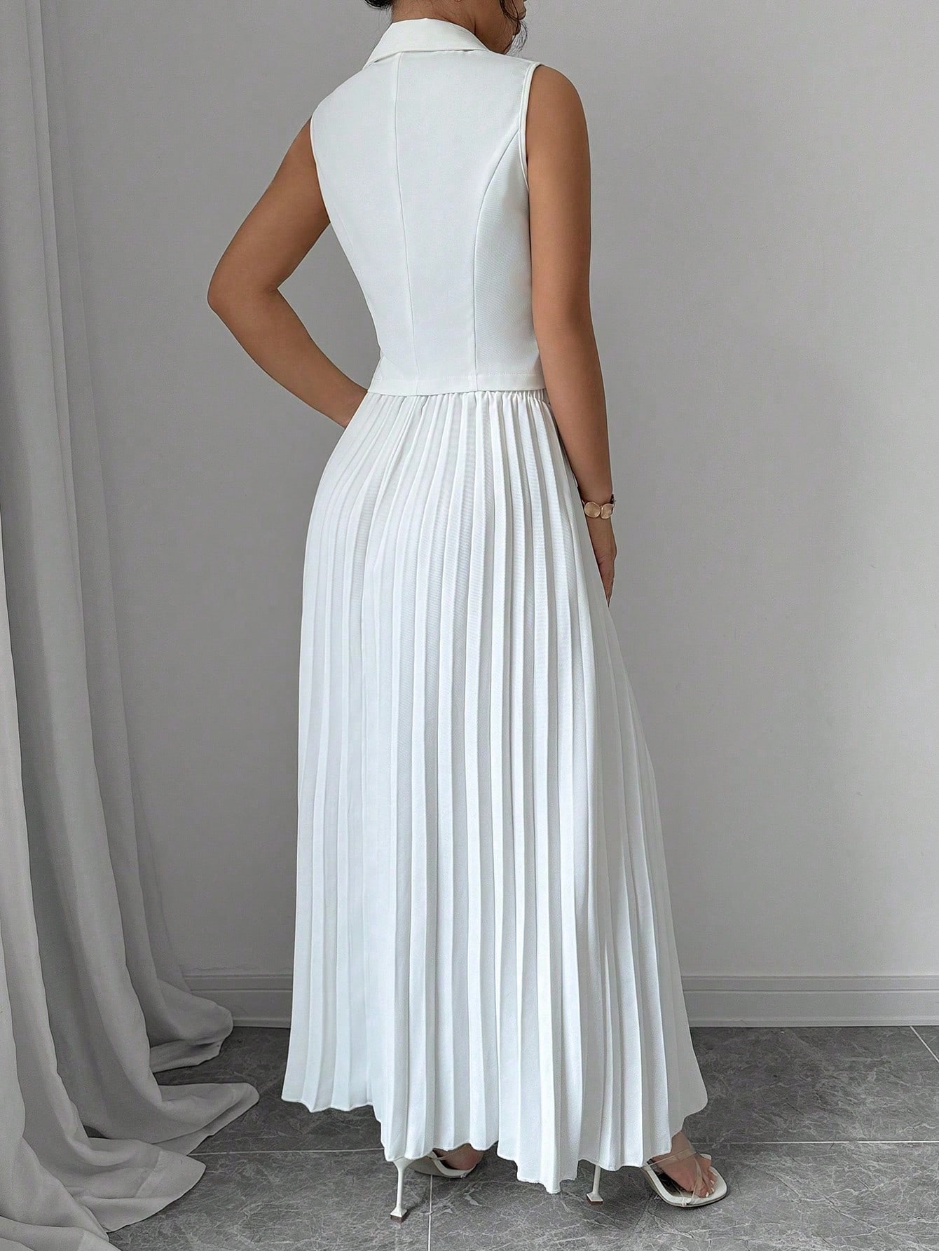 White Pleated Skirt and Crop Top Co-Ord Set