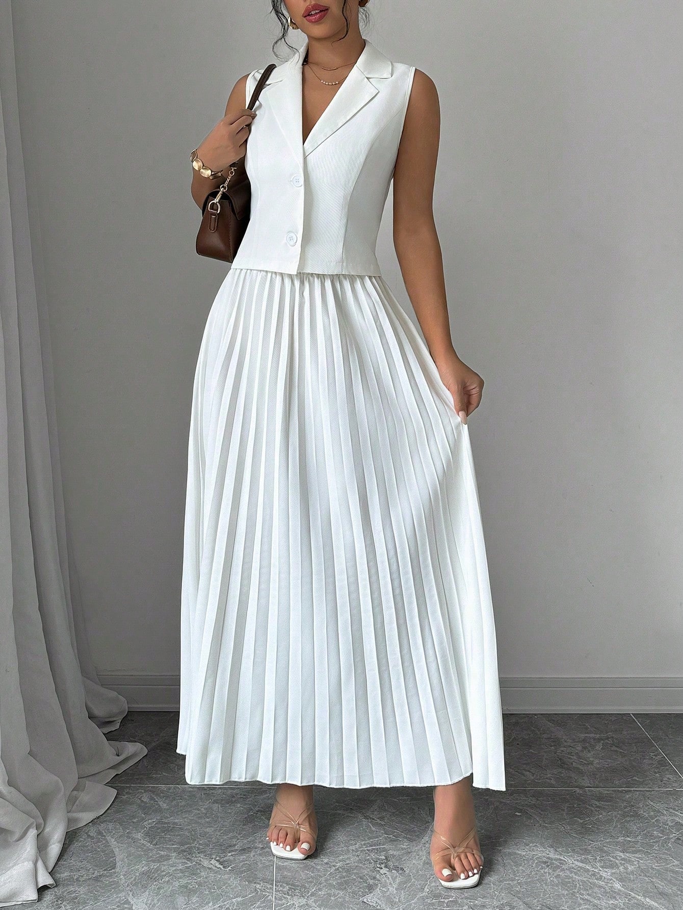 White Pleated Skirt and Crop Top Co-Ord Set