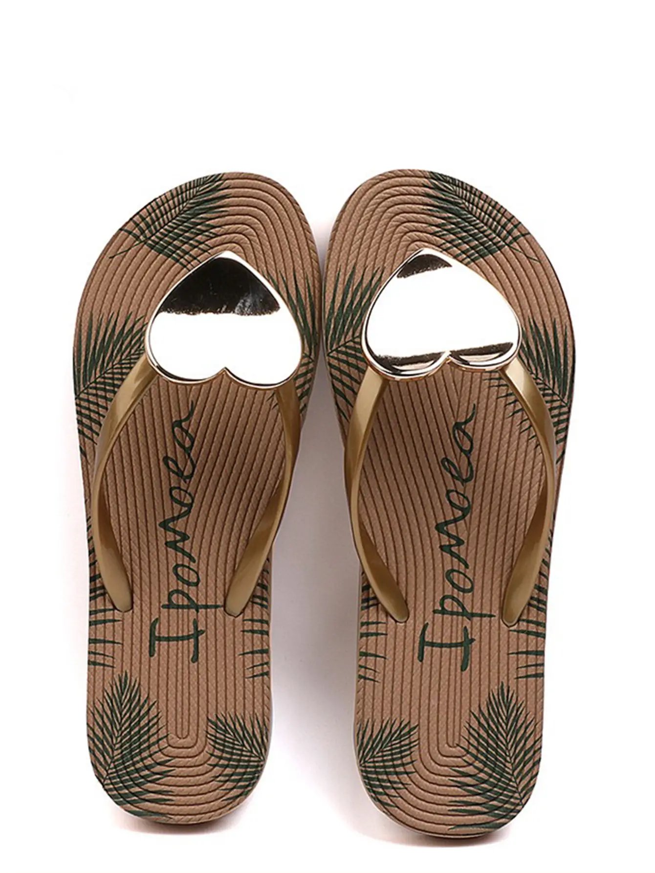 Multi-Color Graphic Print Hear Charm Flip-Flops
