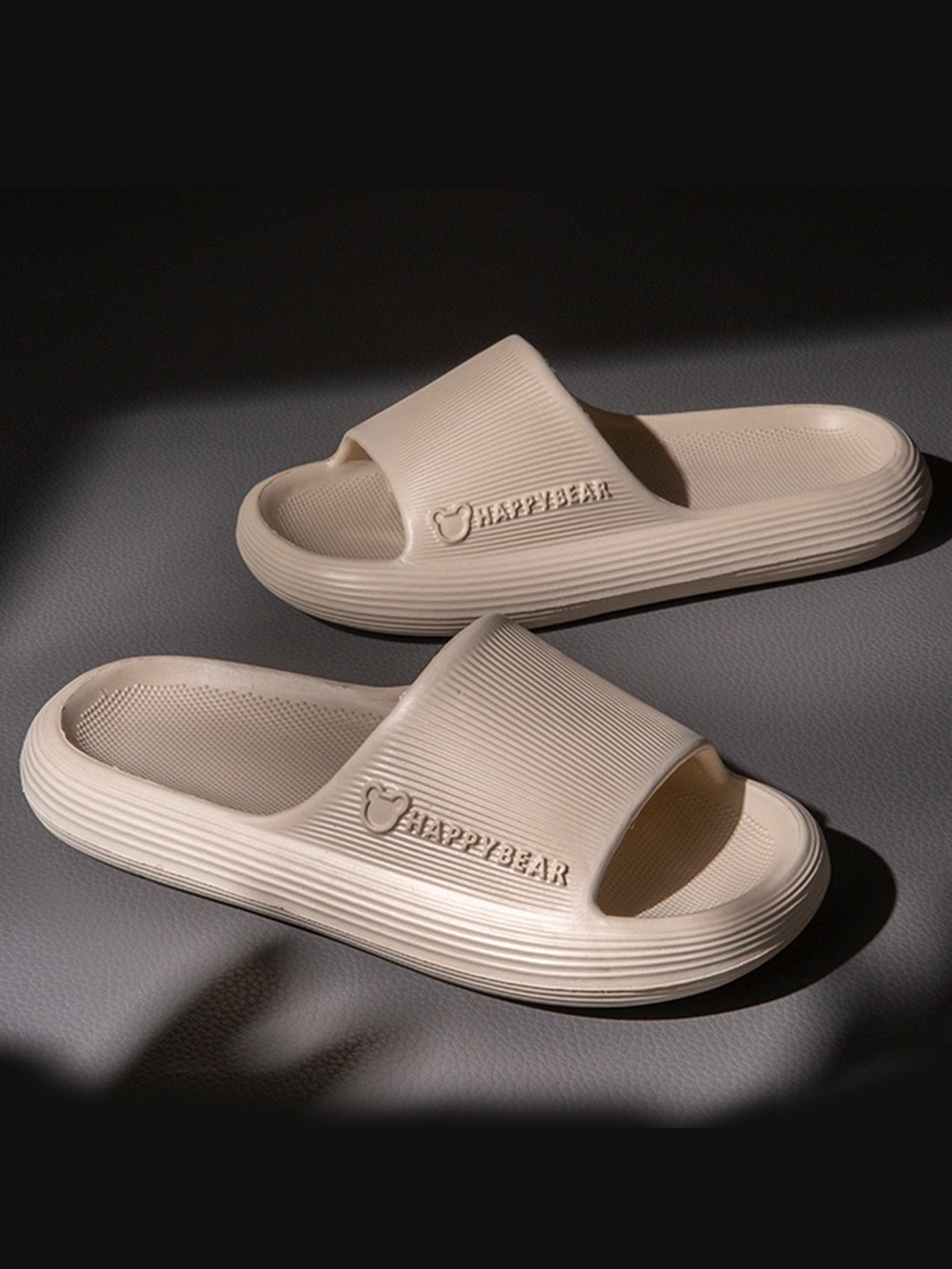 Beige Textured Comfort Slides