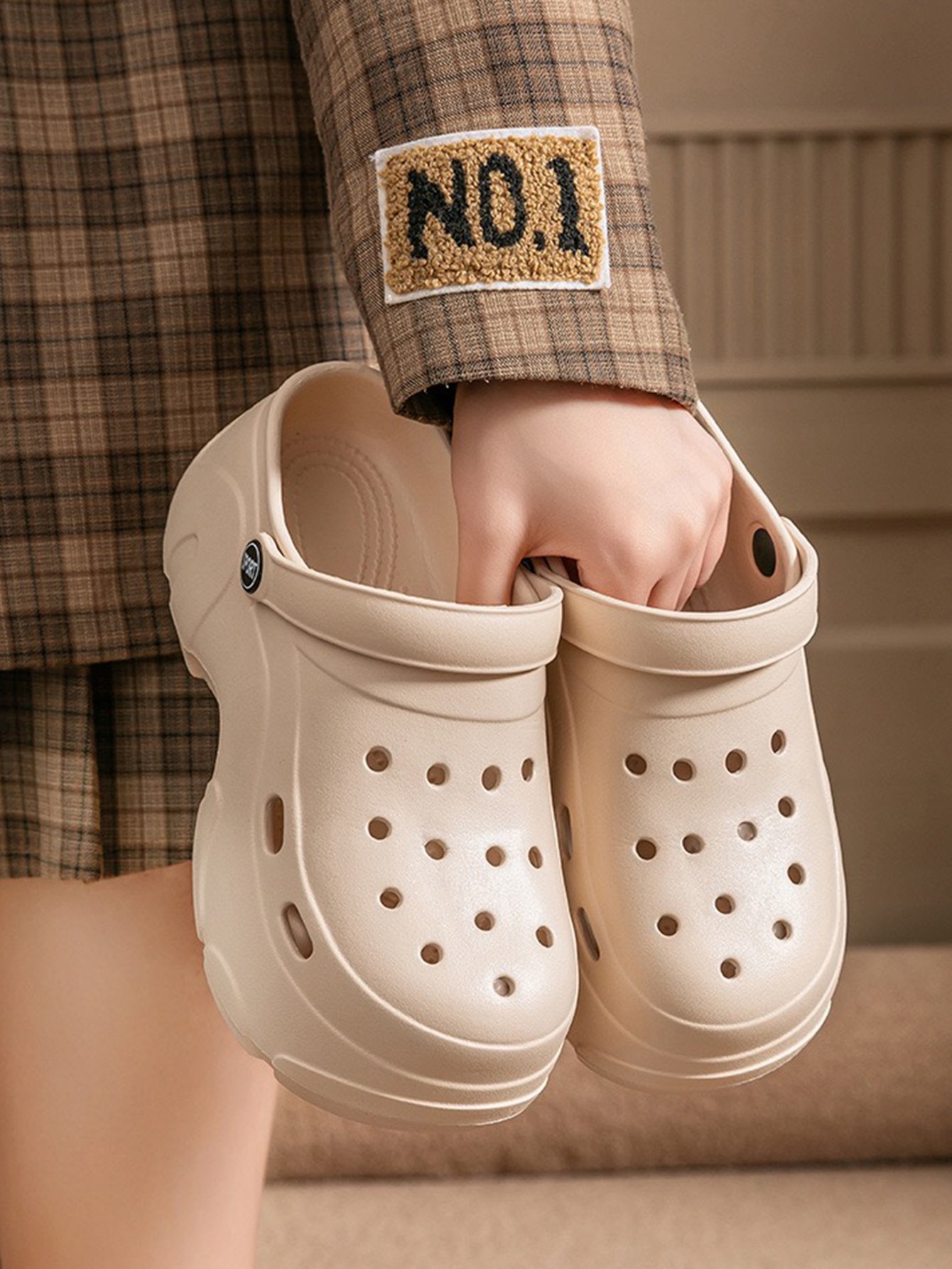 Beige Platform Comfort Clogs
