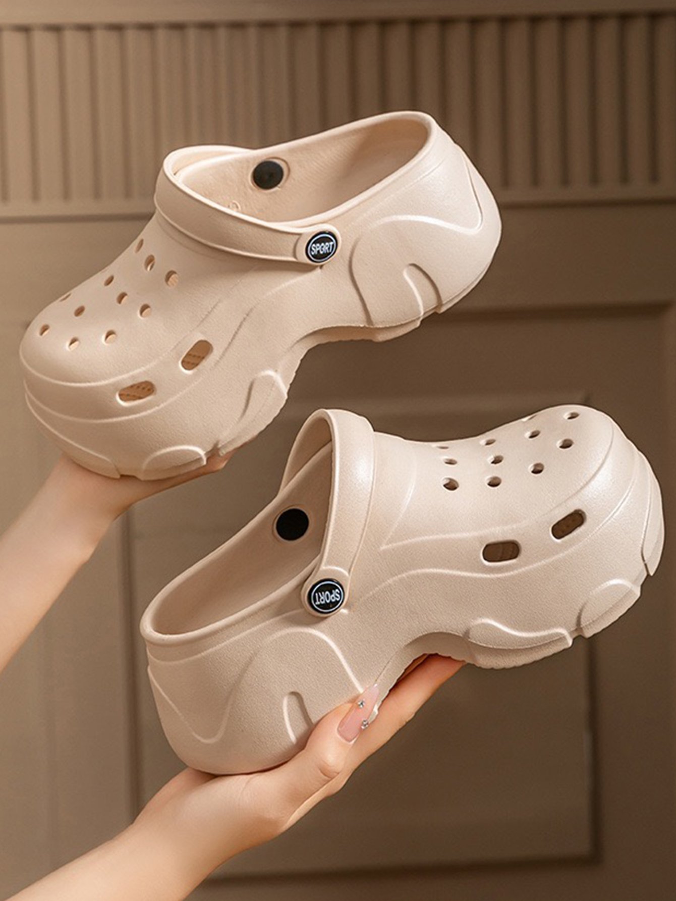 Beige Platform Comfort Clogs