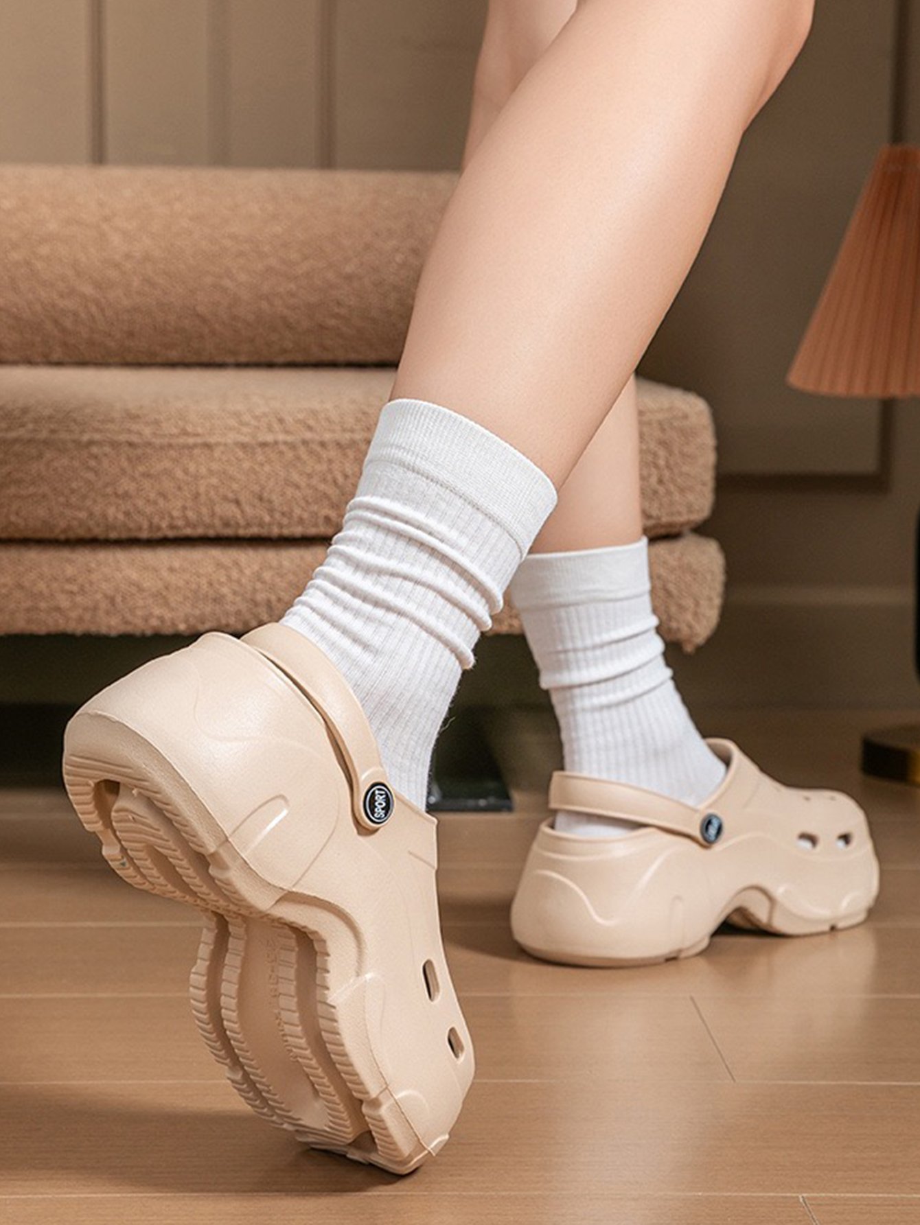 Beige Platform Comfort Clogs