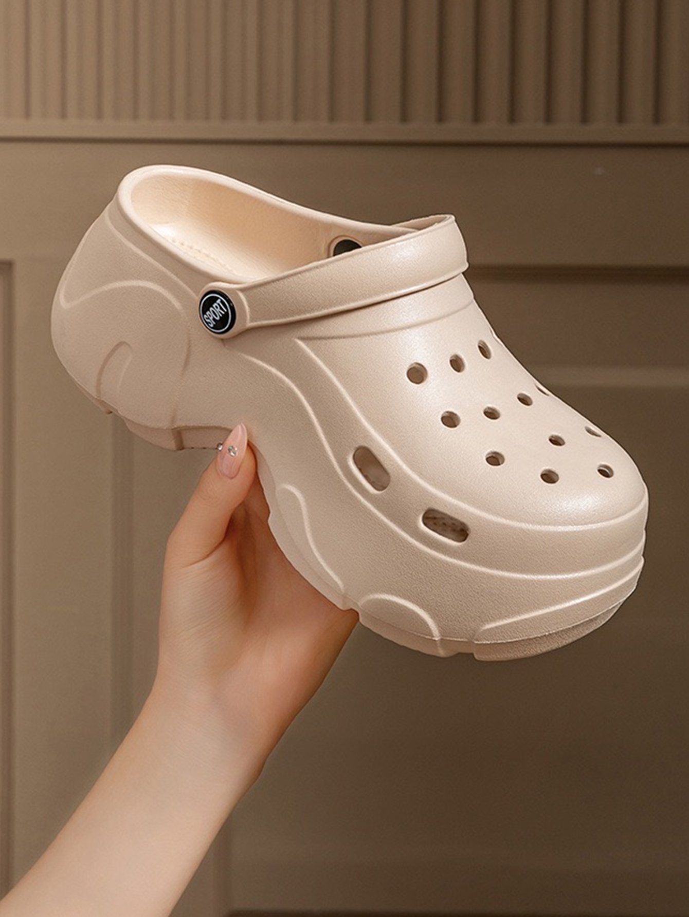 Beige Platform Comfort Clogs