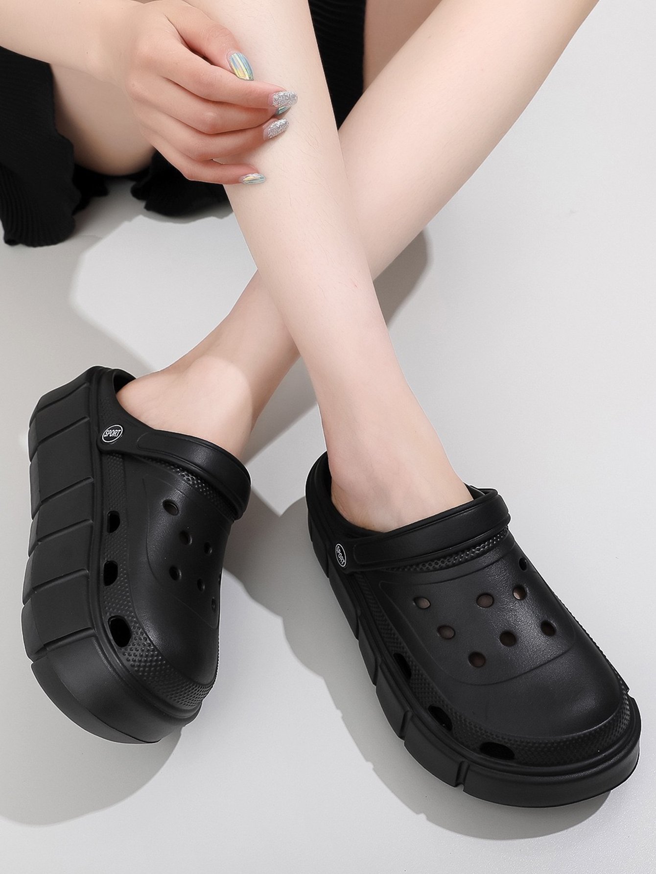 Black Platform Comfort Clogs