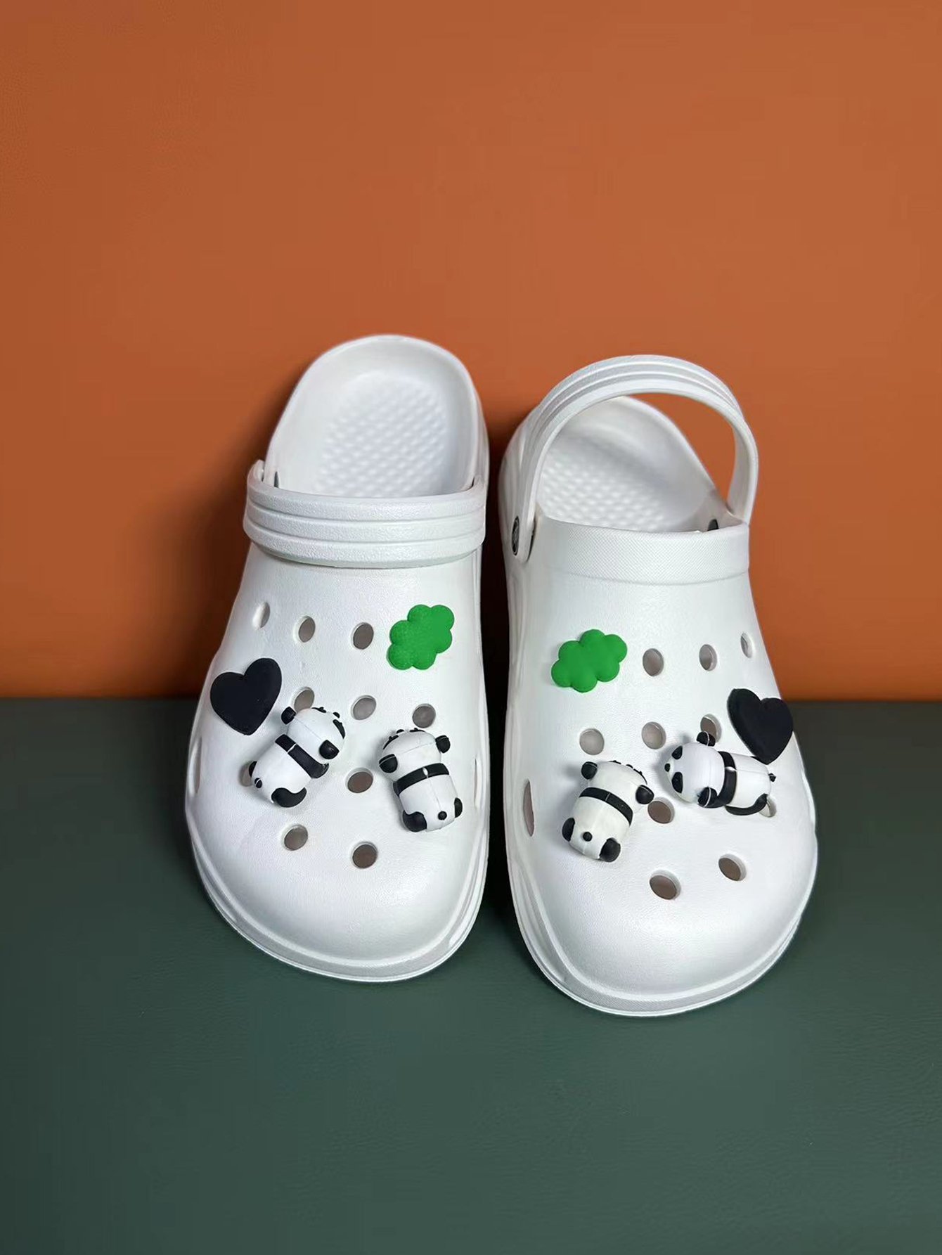 White Flat Comfort Clogs with Panda Charms
