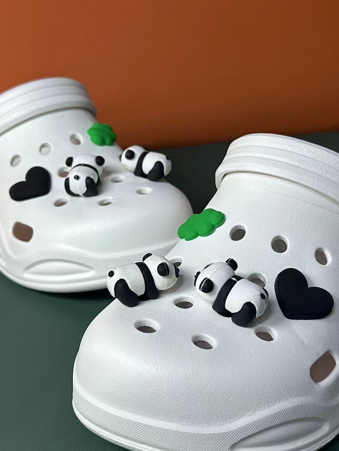 White Flat Comfort Clogs with Panda Charms