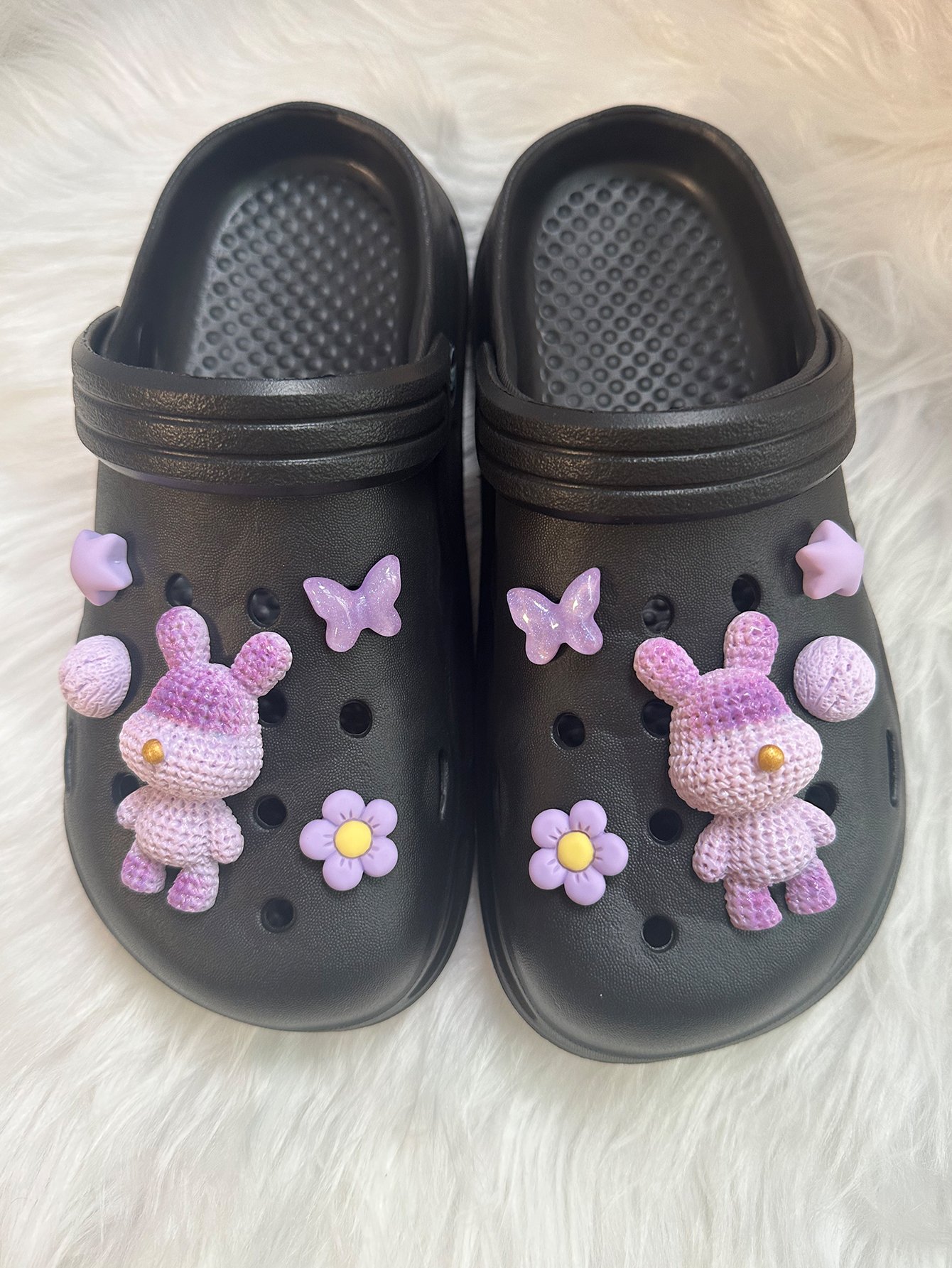 Black Comfort Clogs with Charm Embellishments