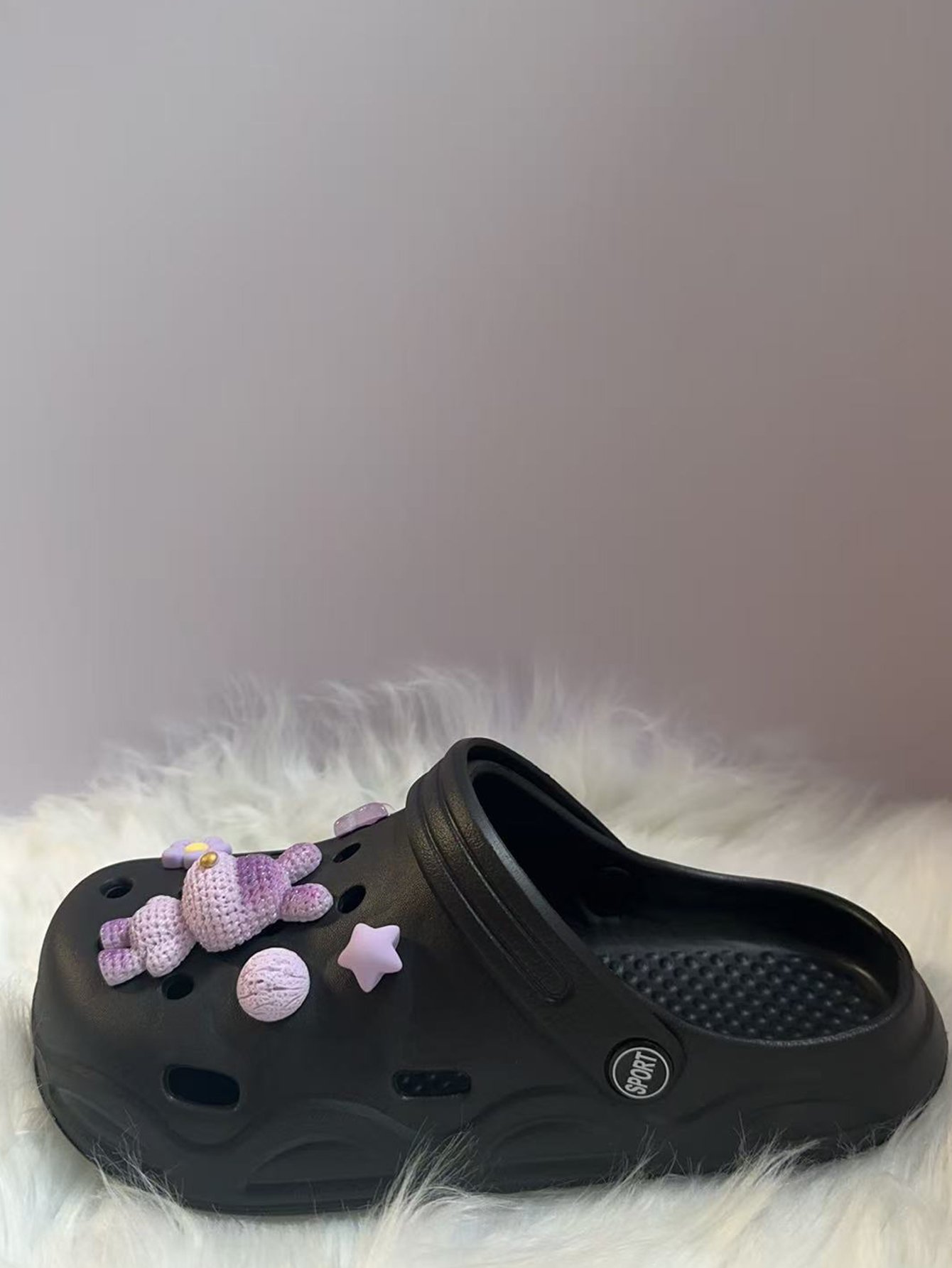 Black Comfort Clogs with Charm Embellishments