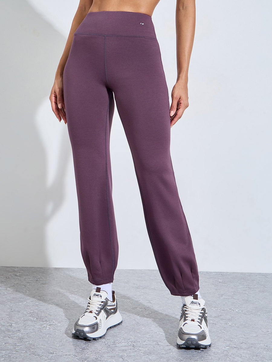 Purple Solid Cuffed Hem Active Joggers
