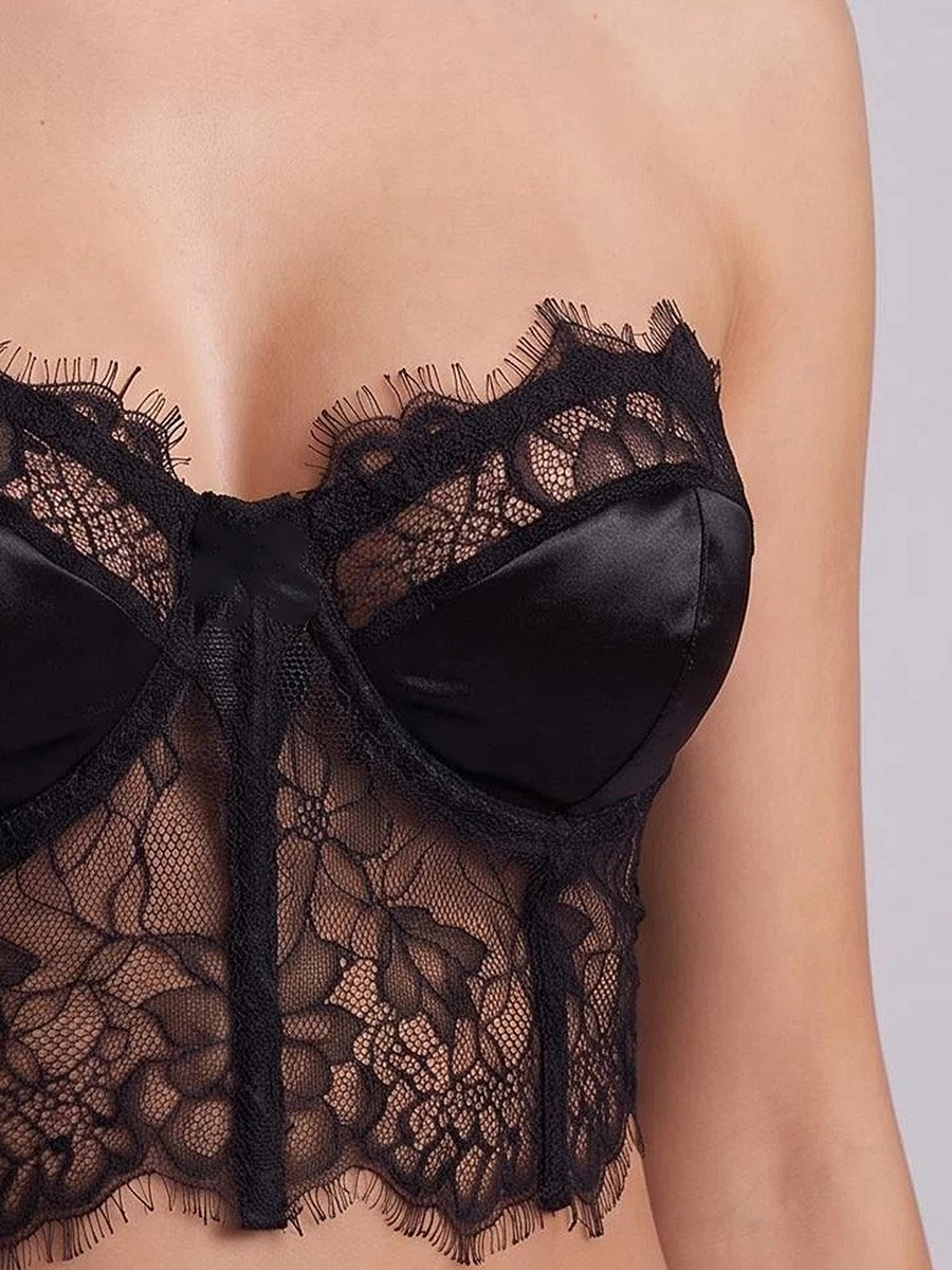 Black Lace Bustier and Thong Set