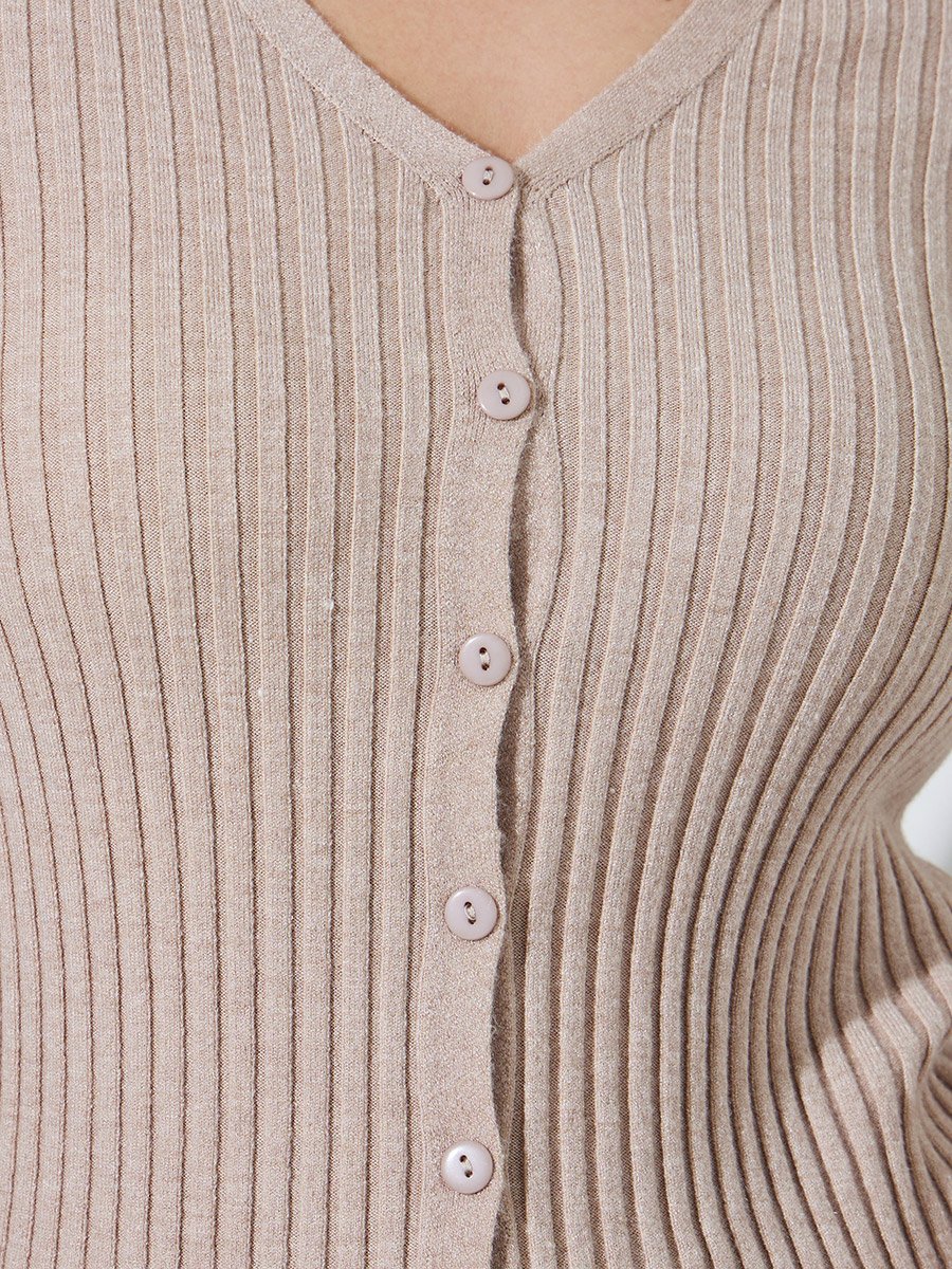 Khaki Ribbed Button Down Cardigan