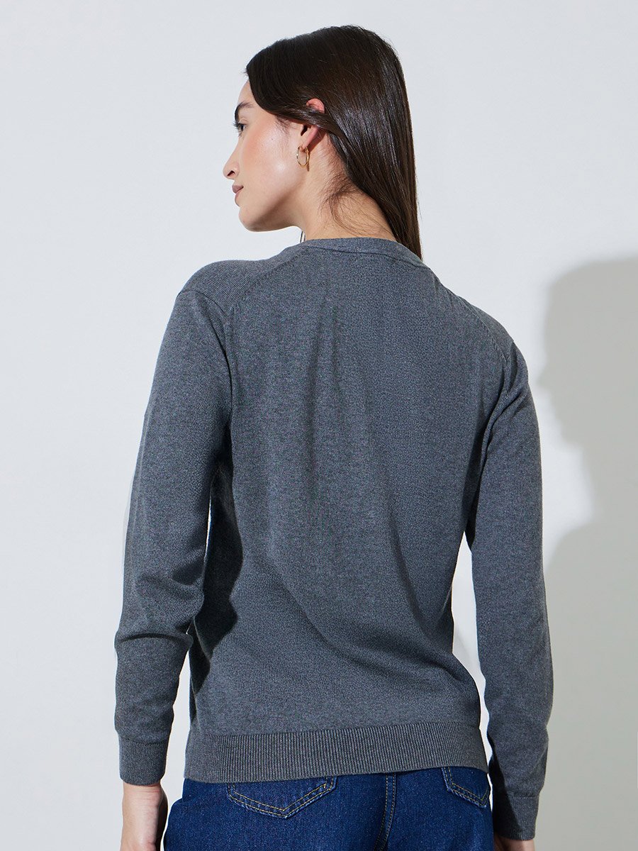 Charcoal Solid Button Down Regular Fit Cardigan